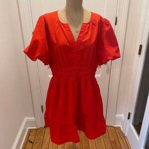 NWT JODIFL Puff Sleeved Red Smocked Waistline Mini Dress - Size L